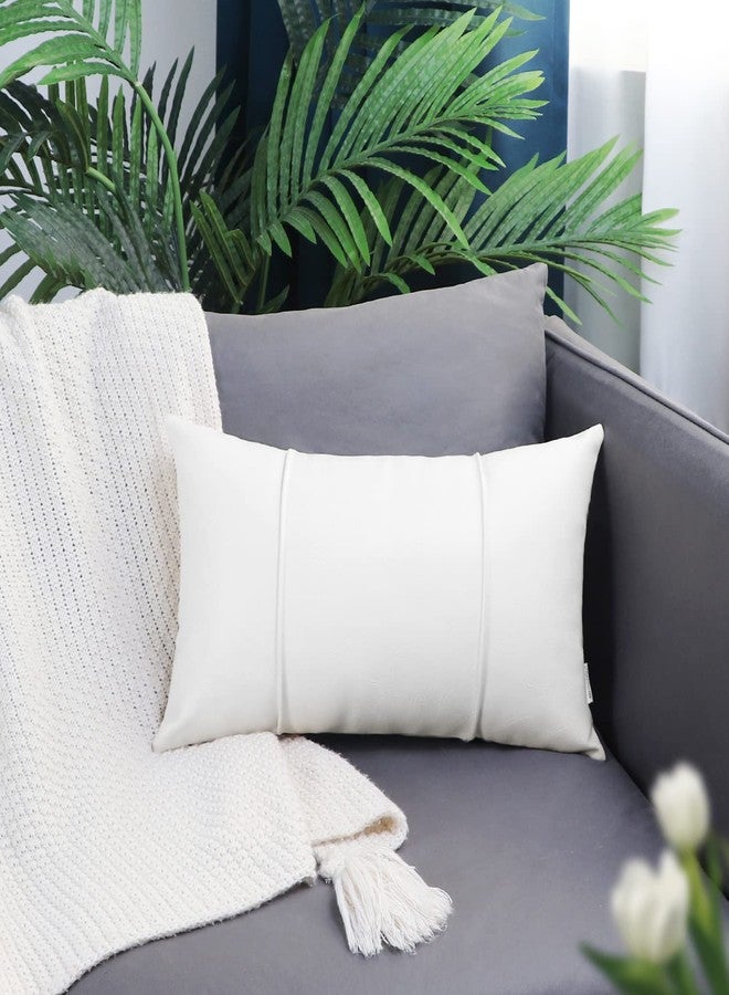 BRAWARM White Leather Throw Pillow Covers 12 X 20 Inches - Faux Leather Lumbar Pillow Cover with Piping, Hand Stitched Leather Throw Pillow for Couch Sofa Bed Living Room Home Decorative - Image 2